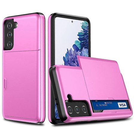 Til Samsung Galaxy S21 4G/5G Anti-ridse Skydbart Kortholder PC TPU Hybrid Telefon Cover Etui