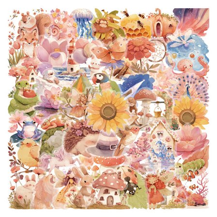 100-pak Natur Klistermærker | 8 Temaer PET Mærkater | Vandtæt Dekoration til Laptop, Kuffert, Vandflaske (Eventyr Temaer Stil)