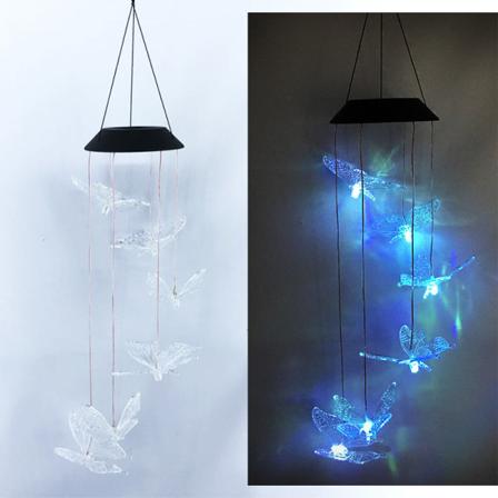 Wind Chimes Solar LED sommerfugl/kolibri utendørs gårdsplass plendekorasjon Transparent butterfly