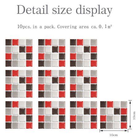 3D Mosaik Flise Mursten Klistermærker Tapet Badeværelse Væg Dekoration Rød