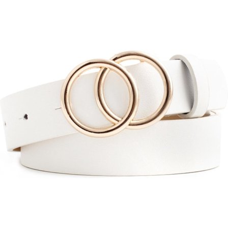 Damebælte m/ dobbelt rundt spænde, justerbart kunstlæderbælte, til jeans, kjolebælte