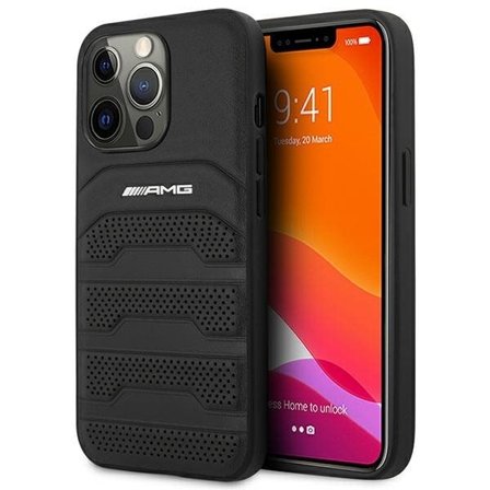 AMG AMHCP14LGSEBK iPhone 14 Pro 6.1 "sort / sort hardcase Læderprægede linjer