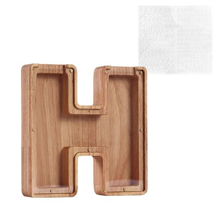 Henkilökohtainen puinen säästöpossu nimellä, puinen säästölippa 26 englanninkielistä kirjainta, loma-koristeet H