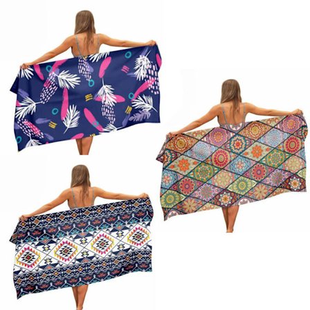 Sett med 3 strandhåndklær, store håndklær 70 x 150 cm, lette, kompakte, absorberende, hurtigtørkende, for bading, camping, svømming, reisetilbehør