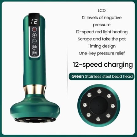 (Grøn) Elektriske sugekopper - Grøn - Genopladelig - 12 hastigheder - Anti-cellulite - Infrarød massage