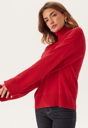 SELECTED - Slfkamma Ls Knit Roll Neck Noo - Equestrian Red - Kläder - - Bubbleroom