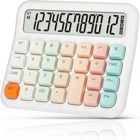 Kalkulator 12 sifre, stasjonær stor skjerm og knapper, rosa kalkulator med stor LCD-skjerm for kontor, skole, hjem