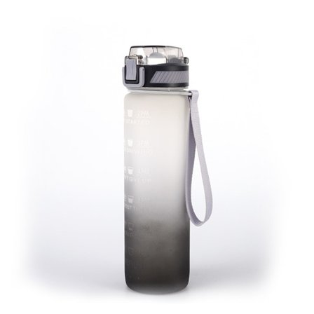 Vattenflaska med sugrör, 1000 ml dricksflaska med tidsmarkeringar - Tritan BPA-fri - Sportvattenflaska läckagesäker med låslock Grå/svart