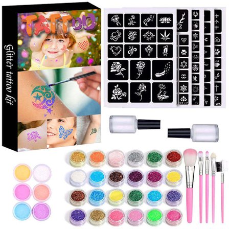 Glitter Tattoo Kit 120 Schabloner Flickor Pojkar Ansikte Kropp Konstverktyg Set