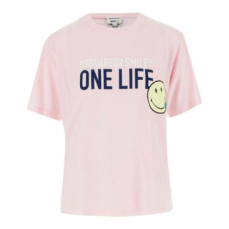 Dsquared2, Recycled cotton jersey T-shirt Crew neck Short sleeves Różowy, Kobieta, Rozmiar: S