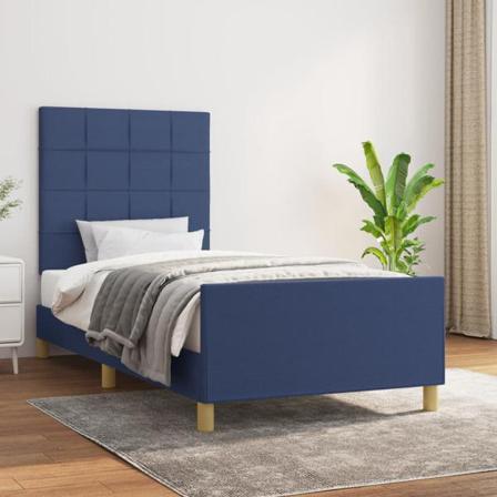 Vidaxl Sängram Med Huvudgavel Blå 90x190 Cm Tyg Blå