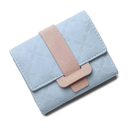 Pung til kvinder - RFID-blokerende pung til kvinder - 100 % vegansk læder - lille pung til kvinder med 5 kortslots og 1 ID-vindue - lyseblå