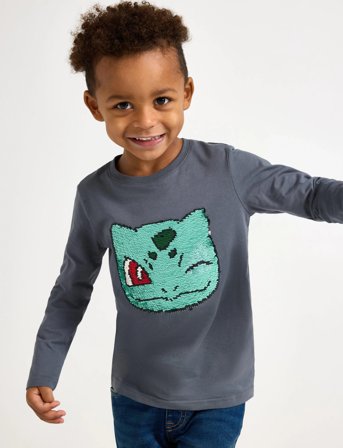 Lindex Top Ls Pokemon Sequins - Grey - 140