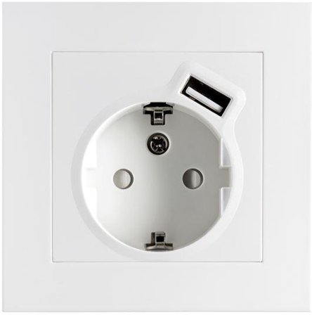 SG Stikkontakt innfelt Hvit Enkel m/j + USB-A lader 2,4A