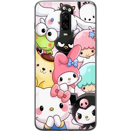 Kompatibelt Mobildeksel til OnePlus 6T Tett mønster av søte figurer med store øyne i ulike farger og uttrykk med LABUBU-tekst