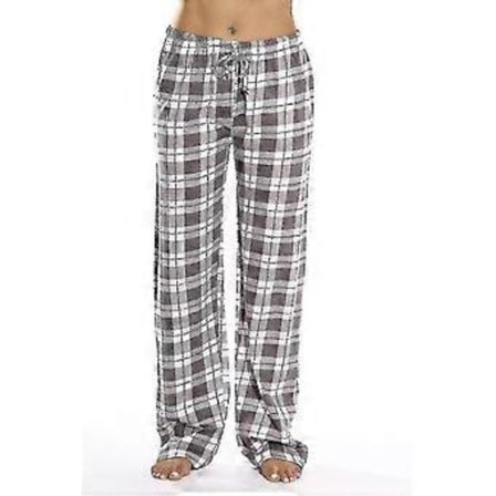 Dames Pyjamasbukser med Lommer, Bløde Flanel Check Pyjamasbukser Z (L grå)