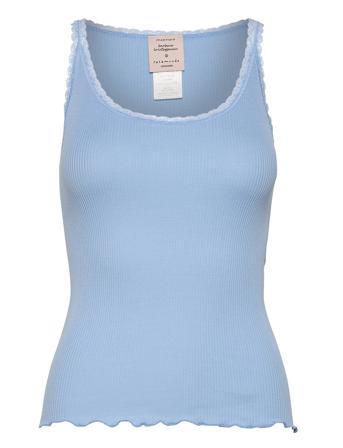 Cotton Top Regular W/ Lace Top Ærmeløs Top Blå Barbara Kristoffersen By Rosemunde