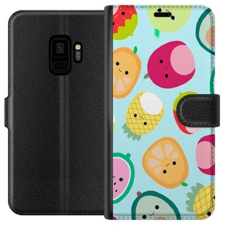 Kompatibelt Lommeboketui til Samsung Galaxy S9 Mønster av kawaii-frukter som jordbær sitron ananas og avocado på lyseblå bakgrunn