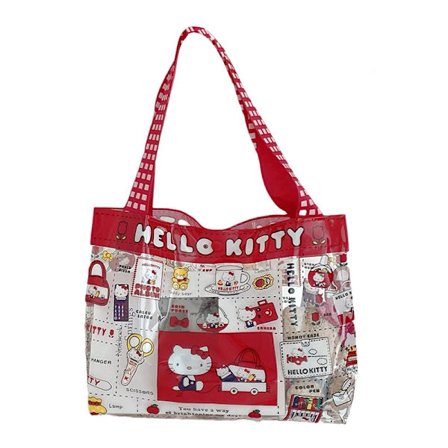 Sanrio Hello Kitty Håndtaske Tegneserie Anime Sød pige Transparent makeup taske PVC Kawaii Studerende Stor kapacitet Bærbar opbevaringstaske