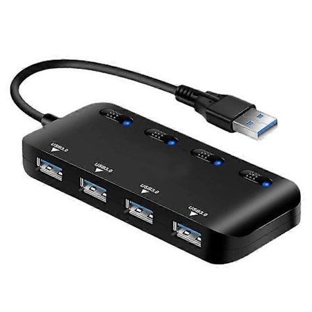 Grenuttag USB 3.0 Hub, Ultra Slim Multipla 4 Port USB Hub med Individuella Strömbrytare och LED-lampor