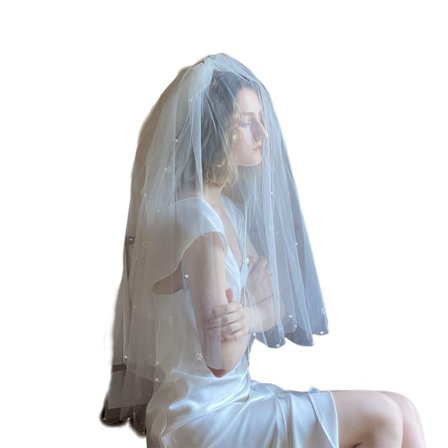 Brudeslør med kamskjellkant, 100 x 135 cm, hvit, 1 stk