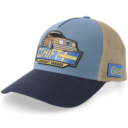 Gearshift - Beige trucker Keps - Swedish Classic Gshift Garage Light Blue/Khaki/Navy A-Frame Trucker @ Hatstore