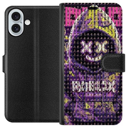 Yhteensopiva Lompakkokotelo Apple Apple iPhone 16 Plus Roblox-huppari suunniteltu sadoista pienistä Roblox-hahmoista, luova mosaiikkisuunnittelu lila
