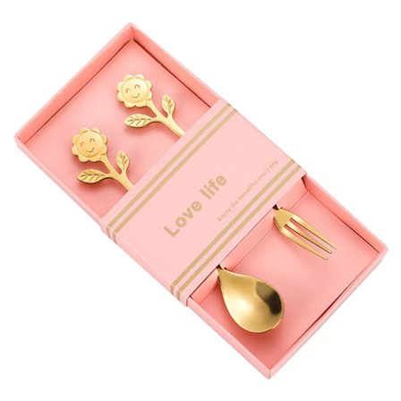 Solsikke-mønstret rustfrit stål bestik sæt bryllupsgave bærbar genanvendelig hjem rejse bestik guld og sølv kaffeske frugt F