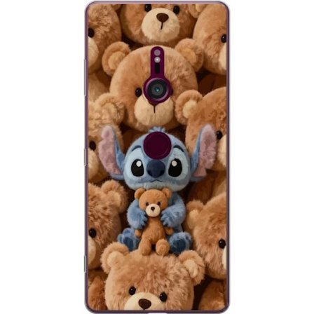 Kompatibelt Mobildeksel til Sony Xperia XZ3 Stitch omgitt av brune teddybjørner med en liten teddybjørn i fanget i en søt og koselig kawaii-design