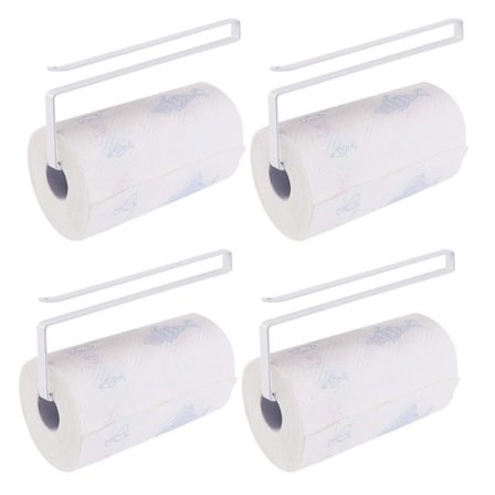 Vit Självhäftande Hängande Förvaringshylla i Metall – 4-pack Dörrskåpshylla för Kökspapper, Plastfolie och Disktrasa_OF