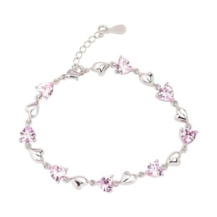 Damearmbånd S925 Sølv Hjerte Rhinestone Enkelt Stil Tilbehør Gave Til Venner Rosa