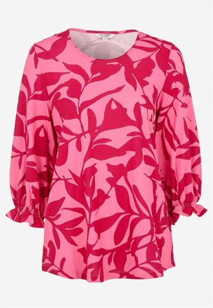 Cellbes of Sweden - Jerseytop med smockdetalje i rosa / mønstret til damer i størrelse 54/56
