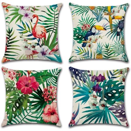 Ulkotyynyjen Päälliset, 4 kpl (45x45cm), Vedenpitävät Trooppiset Kasvit Kukat Linnut Kuviolliset Tyynynpäälliset Sohvalle