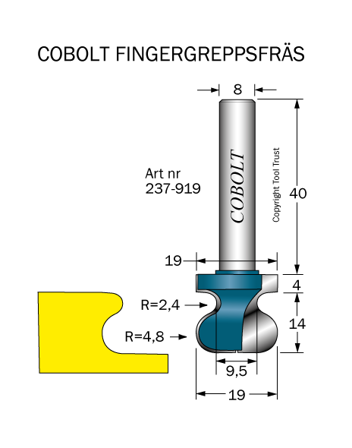 Cobolt 237-919 Fingerskjøtfreser R=4,8 D=19 L=18, Maskintilbehør & forbruk