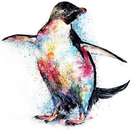 5D DIY Diamantkunstsett for Voksne og Barn, Full Rund Pingvin Diamantbroderisett for Veggdekor Pingviner som Sprenger Vingene 11" x 14" Lerret