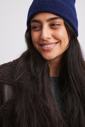 NA-KD Strick-Beanie-Mütze aus Wollmischung - Hüte & Mützen - Marine - One Size