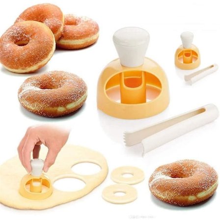 2-pak Donutsæt 3 tommer Cookie Cutter Rund til Bagning Donut Form Maker Plastik med Dyppeklemme