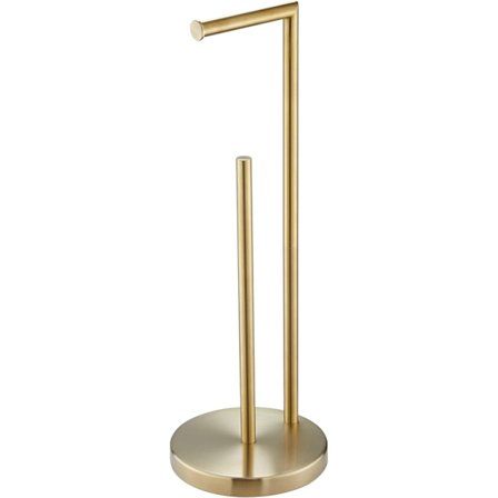 WC-paperitelineen jalusta. Harjattu kulta kylpyhuone vapaasti seisova WC-paperiteline varastotilalla