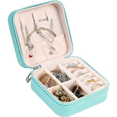 Blå - Rejse smykkeskrin, lille smykkeskrin til kvinder, rejse j