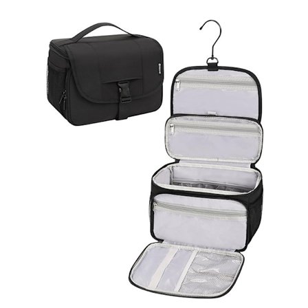 Bærbar Rejse Toilettaske - Sort PVC, Hængende Design, Perfekt til Mænds Forretningsrejser