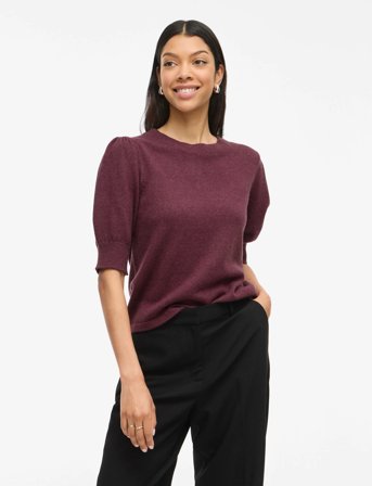 Vila Viril 2/4 Sleeve O-Neck Knit Top - Noos - Burgundy - XXL