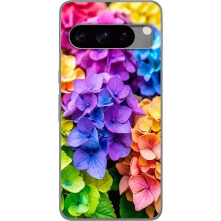 Kompatibelt Genomskinligt Skal till Google Pixel 8 Pro Hydrangea blommor hortensia blommor färgglada regnbåge blommigt mönster rosa blå lila gul o