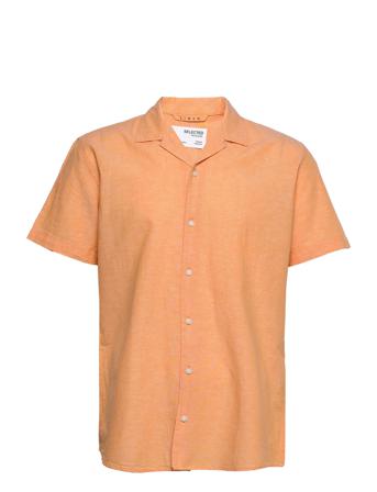 Slhregnew-Linen Shirt Ss Resort W Orange Selected Homme