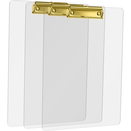 Akryl Clipboard Holder, Gennemsigtig Akryl Clipboard, 3 Dele Fashion Design A4 Clipboard, Clipboard med Klemme (Guld)
