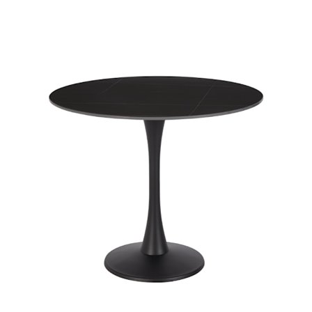 Rundt sort bord, sintret sten, 90x90x75 cm
