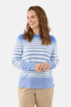 SIGNATURE - Stribet Strik - Blå Mix - Rund Hals