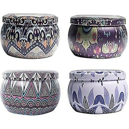 Metallburk för ljus, rund DIY-ljusburk med lock, 4-pack