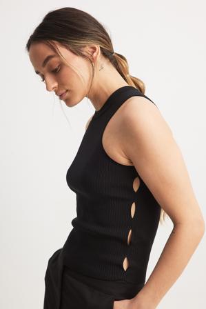 NA-KD Crop top en maille fine à découpes - Hauts sans manches - Noir - Small