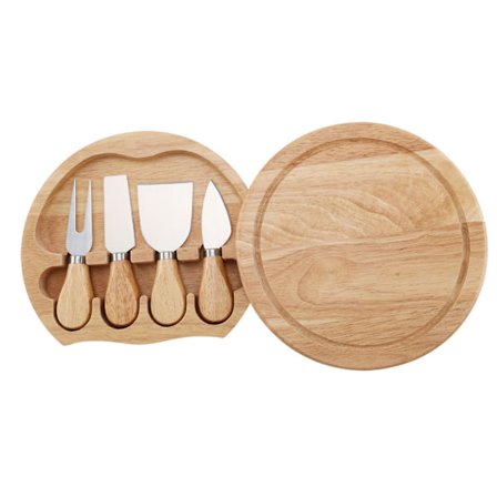 THE HOUSEWARES BRAND Ostebordssæt Inkluderer Skjult Knivskuffe Træhåndtag Knive og Gaffel Kvalitets Hevea Træ Størrelse 21x3,5 cm Multicolor