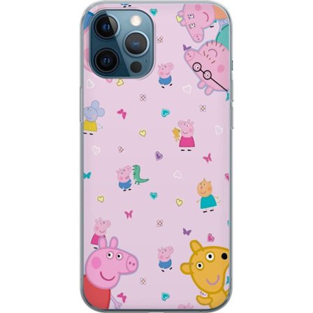 Kompatibel Mobilcover til Apple iPhone 12 Pro Peppa Gris med en baby i armene, morgris motiv i farverig og blød børneillustration med hjerter